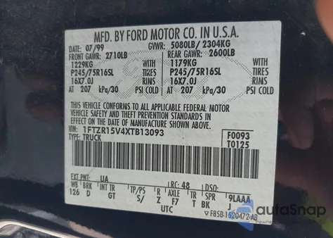 1999 Ford Ranger Xl/Xlt z USA, uszkodzony, nr VIN 1FTZR15V4XTB13093